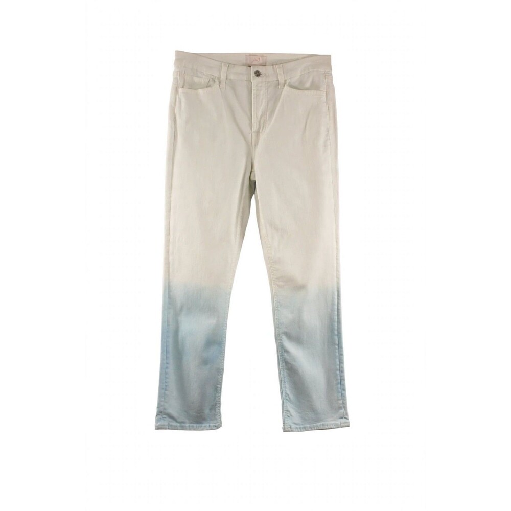Jen7 Jeans Womens 8 Ankle Straight Ombre White Blue Dip Dye NWT $248 Retail